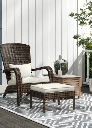 Wicker Adirondack Chair Fire Pit Chair w/ Ottoman & Cushions, White