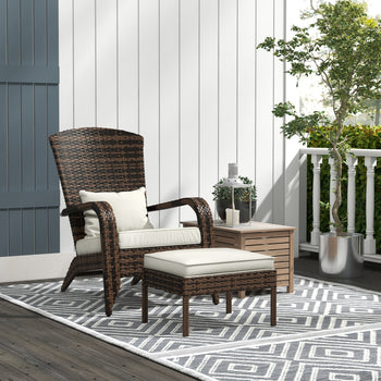 Wicker Adirondack Chair Fire Pit Chair w/ Ottoman & Cushions, White