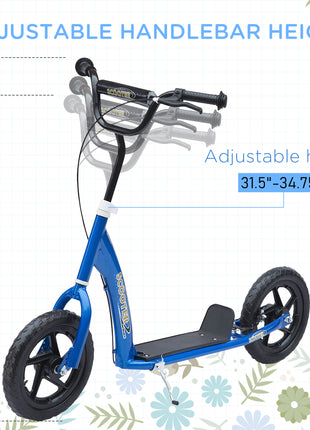 Kick Scooter for Kids 5-12 Years Old with Adjustable Height Handlebar, Non-slip Footplate, Big Wheels, Rear Brake, Blue