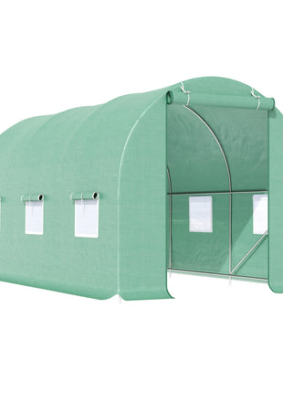 15' x 7' x 7' Walk-in Tunnel Hoop Greenhouse, Green House for Outside with PE Cover, Steel Frame, Roll-Up Zipper Door & Windows for Flowers, Vegetables, Tropical Plants, Green