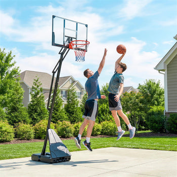 Portable Basketball Hoop Outdoor, 8-10ft Adjustable Basketball Goal, 43 Inch Shatterproof Backboard, Hand-Crank Lift