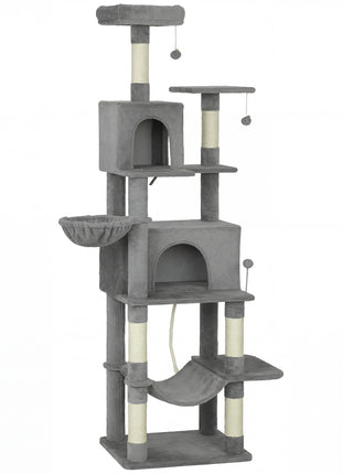 Multi-Level Cat Tower, 80" Tall Cat Tree, with 2 Condos, 2 Hammocks, 6 Sisal Scratching Posts, Dark Gray