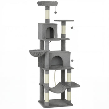 Multi-Level Cat Tower, 80" Tall Cat Tree, with 2 Condos, 2 Hammocks, 6 Sisal Scratching Posts, Dark Gray