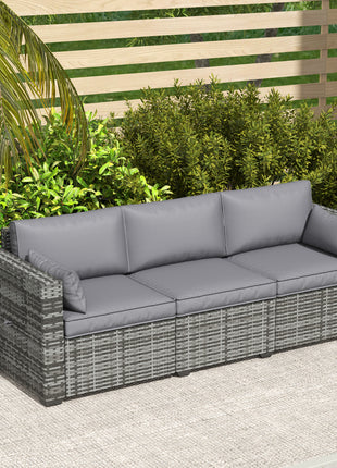 3 Seater Wicker Sofa with Side Trays, Outdoor Patio Couch with 6" Thick Back Cushions, Deep Seating, Mixed Gray