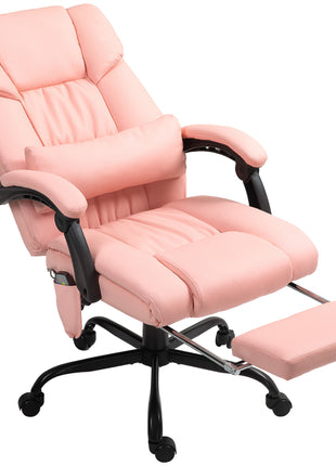 Massage Office Chair with 6 Vibrating Points, High Back Reclining Office Chair with Footrest and Remote, Pink