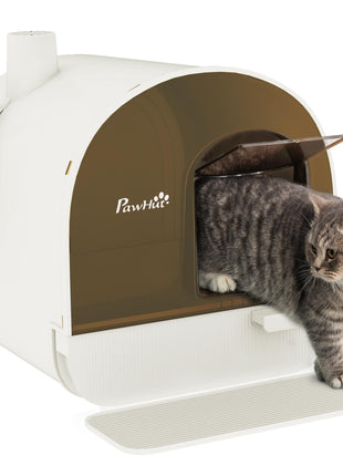 Cat Litter Box with Lid with Scoop and Filter, White