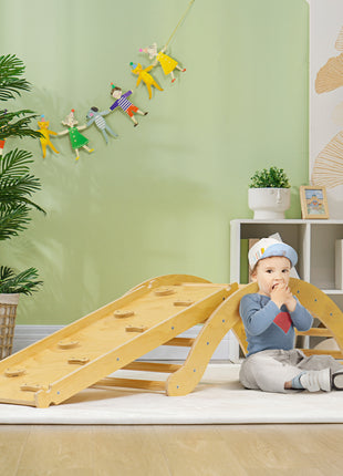4 In 1 Indoor Toddler Climbing Toy Set with Arch Climber, Ramp & Cushion, Wood