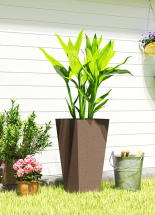 23 Inch Tall Planters for Outdoor Plants, Set of 2 Plastic Flower Pots, for Front Door Patio Garden Use, Brown