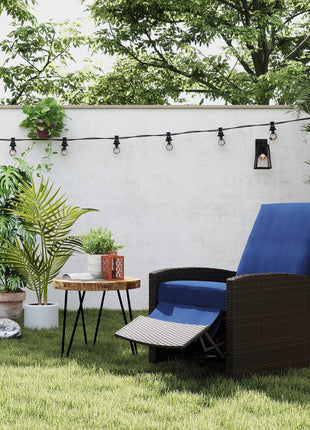 Outdoor Wicker Chair, Reclining Backrest, Lifting Footrest, 360° Rotating Basic, Water Resistant Cushions, Dark Blue