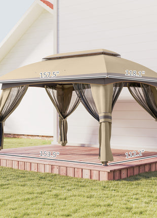 10' x 13' Patio Gazebo, Outdoor Gazebo Canopy Shelter with Netting, Vented Roof for Garden, Beige