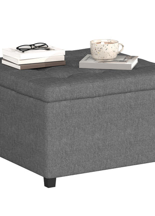 Round Storage Ottoman Bench, Button Tufted Ottoman with Flip Top for Living Room, Entryway and Bedroom, Gray