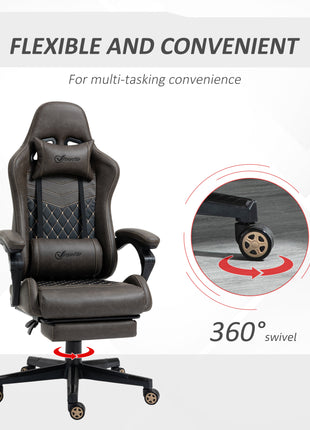 Racing Gaming Chair Diamond PU Leather Office Gamer Chair High Back Swivel Recliner with Footrest, Lumbar Support, Adjustable Height, Brown