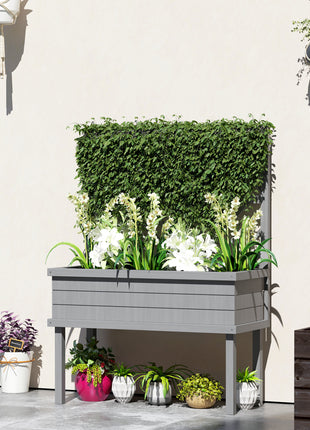 Elevated Wood Planter with Trellis for Climbing Plants, Raised Garden Bed with Legs and Drainage Holes, Gray