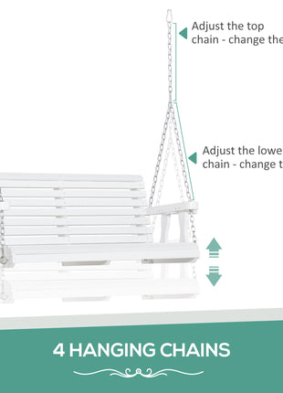 46" 2-Person Porch Swing Wooden Patio Swing Bench with Cup Holders, Slatted Design, Chains, 440lb Weight Capacity, White