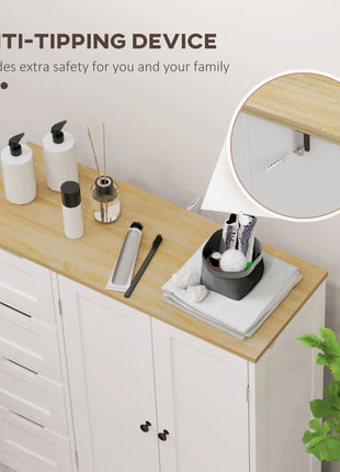 Freestanding Bathroom Floor Cabinet, Modern Bathroom Cabinet with Adjustable Shelf, 4 Drawers and 2 Doors, White