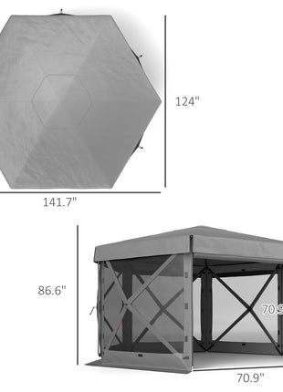 12' x 12' Hexagonal Pop Up Gazebo Canopy Tent with 5 Sidewalls, Outdoor Canopy Shelter with Carry Bag, Dark Gray
