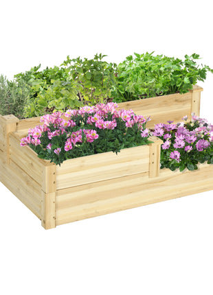 3 Tier Raised Flower Bed Outdoor Planter Box Wooden Garden Bed, Open Bottom for Plants, 42.5"x34.75"x14.25", Natural
