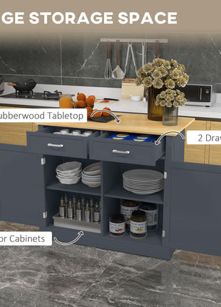 Rolling Kitchen Island with Drop Leaf Wood Breakfast Bar, Farmhouse Kitchen Cart with 2 Drawers, Adjustable Shelves for Dining Room, Dark Gray