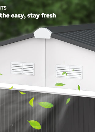 11' x 9' Metal Storage Shed Garden Tool House with Double Sliding Doors, 4 Air Vents for Backyard, Patio, Silver