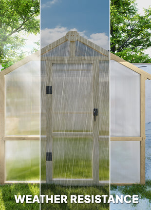 6.6 x 8 ft. Polycarbonate Greenhouse Wooden Walk-in Greenhouse Kit with Thickened Panels, Roof Vent, and Lockable Door