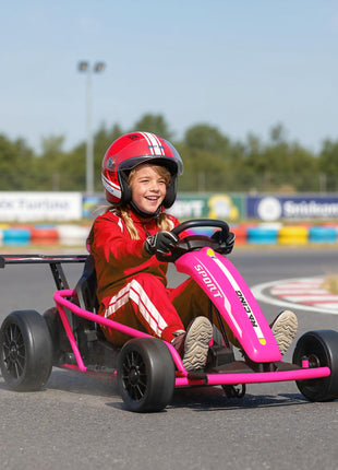 24V 7AH Kids Electric Go Kart, 8.1 MPH Battery Powered Drift Kart with Dual Motors, Soft Start for 8-12 Years, Pink