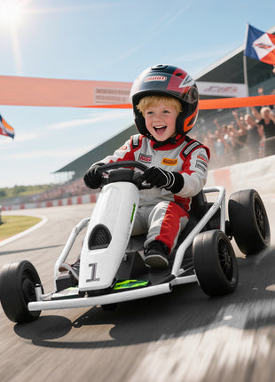 24V Electric Go Kart for Kids, Drift Ride-On Racing Go Kart with 2 Speeds, for Boys Girls Aged 8-12 Years Old, White