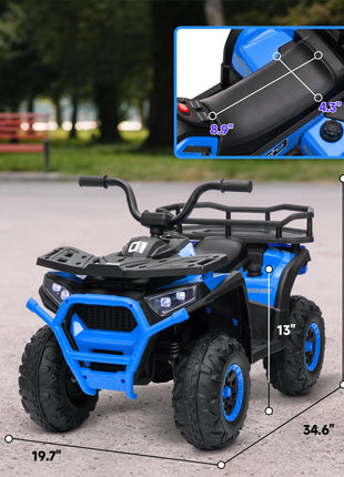 12V Kids ATV, 4 Wheeler Quad with 4 Spring Suspension Wheels, LED Lights, Music USB, Blue