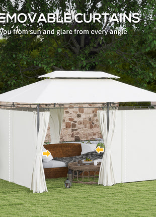 10' x 13' Double Roof Patio Gazebo, Outdoor Gazebo with Curtains, for Garden, Lawn, Backyard and Deck, Cream White