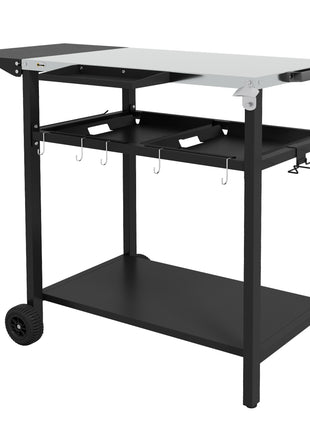 2-Tier Shelf Outdoor Bar Cart, Stainless Steel Tabletop Patio Serving Cart with Accessories for Poolside, Garden, Black