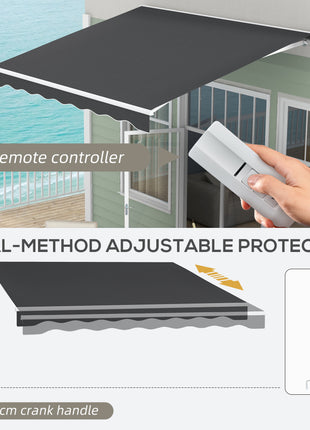 10' x 8' Electric Retractable Awning, Sun Shade Shelter，Remote Controller and Crank Handle for Deck, Balcony, Yard,