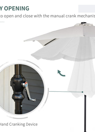 9' x 7' Patio Umbrella Outdoor Table Market Umbrella with Crank, Solar LED Lights, 45° Tilt, Push-Button Operation, for Deck, Backyard, Pool and Lawn, White