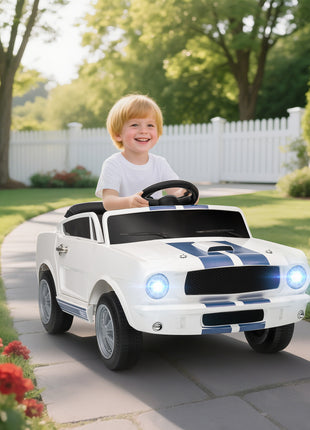 Licensed Ford Shelby GT 350 Kids Ride On Car with Remote Control, Adjustable Speed, MP3, Smooth Start, LED Lights, White
