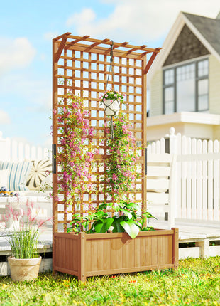Wood Planter with Trellis for Vine Climbing, Raised Garden Bed, Privacy Screen for Backyard, Patio, Yellow
