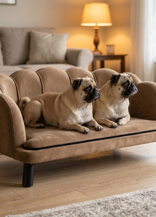 Pearl Design Pet Sofa for Medium and Large Sized Dogs, Pet Bed with Cushion and Solid Wood Legs, Coffee