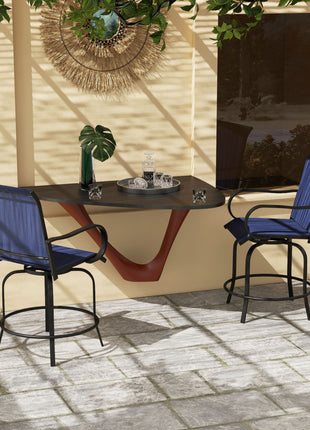 Outdoor Bar Stools Set of 2, 360° Swivel Bar Height Chairs, 26.75" x 29.5" x 48.5", Navy Blue