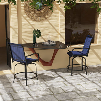 Outdoor Bar Stools Set of 2, 360° Swivel Bar Height Chairs, 26.75" x 29.5" x 48.5", Navy Blue