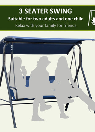 3-Person Porch Swing with Stand, Outdoor Swing for Patio Porch with Adjustable Tilt Canopy and Comfortable Swing Bench-Style Seat, Steel Frame, Dark Blue