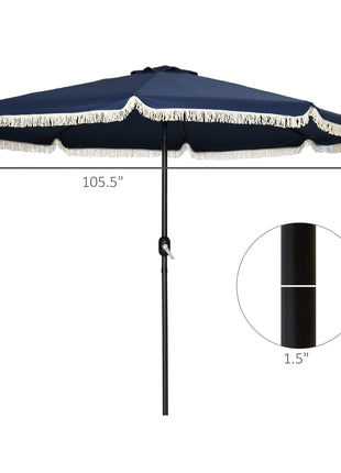 9ft Patio Umbrella Outdoor Table Umbrella w/ Tilt, Crank, Ruffled, 8 Ribs for Garden, Deck, Pool, Dark Blue