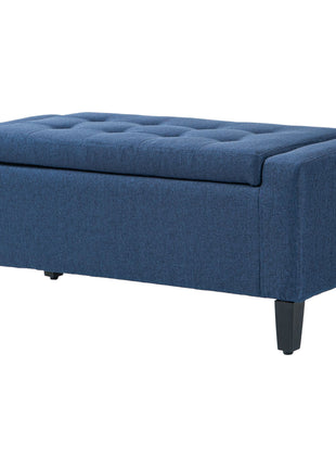 Upholstered Storage Ottoman Bench, Button Tufted Ottoman with Hidden Storage, Lift Top for Living Room, Dark Blue
