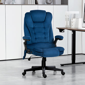 6 Point Executive Office Chair with Heat, Velvet High Back Vibrating Massage Office Chair, Drak Blue