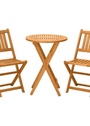 3-Piece Acacia Wood Bistro Set, Folding Patio Furniture with 2 Folding Chairs and Round Coffee Table, Teak, Slatted Finish, for Backyard, Balcony, Deck, Natural