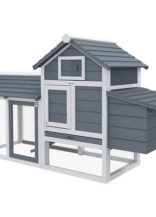 59" Small Wooden Chicken Coop Hen House Poultry Cage for Outdoor Backyard with 2 Doors, Nesting Box and Removable Tray, White