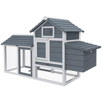 59" Small Wooden Chicken Coop Hen House Poultry Cage for Outdoor Backyard with 2 Doors, Nesting Box and Removable Tray, White