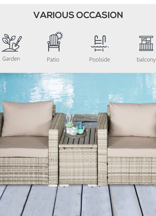 3 Piece Patio Furniture Set, PE Rattan Small Wicker Balcony Furniture, Table & Chairs with Cushions Composite Table, Conversation Set for Apartment, Gray