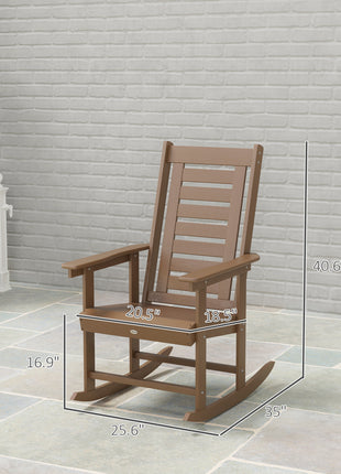 2 Pieces Outdoor Rocking Chairs, HDPE Patio Rockers with 28" High Back, Wide Armrests for Porch Backyard, Brown