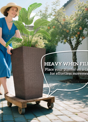 Set of 3 Tall Planters with Drainage Hole, 24" Outdoor Flower Plant Pots, Indoor Planters for Porch, Front Door, Entryway, Patio and Deck, Brown