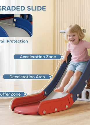 8-in-1 Toddler Slide Set with Basketball Hoop, Indoor Outdoor Playground Playset for Kids, Blue