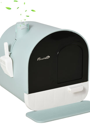 Fully Enclosed Cat Litter Box with Lid & Drawer Design, Covered Litter Box Anti-Leakage, Anti-Splashing, for Indoor Cats from Kitten to Adult, with Scoop & Mat, Easy Clean, Odor Control, Green