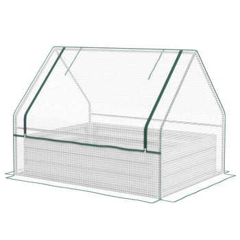 Raised Garden Bed, Outdoor Metal Planter Box with Mini Greenhouse, White and Silver