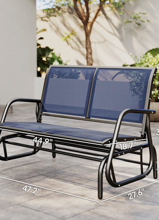 2-Person Outdoor Glider Bench, Patio Double Swing Rocking Chair Loveseat with  Steel Frame, Dark Blue